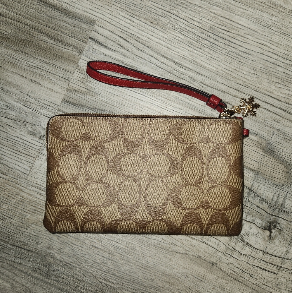 Brand New Brown Coach Monogram Canvas Wristlet - Picture 3 of 4